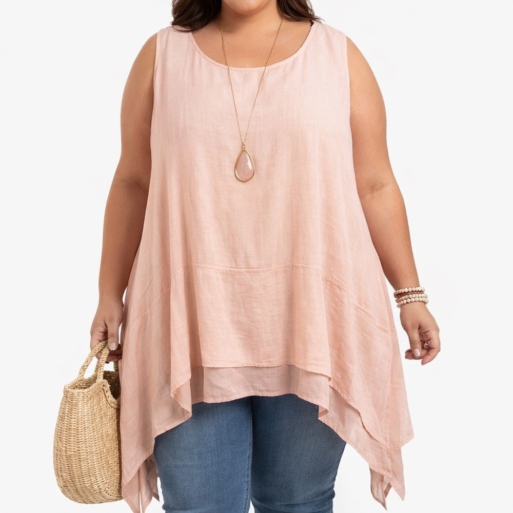 Arna York Collection Pink Viscose Sleeveless Tunic Handkerchief Hem Top‎ 30/32